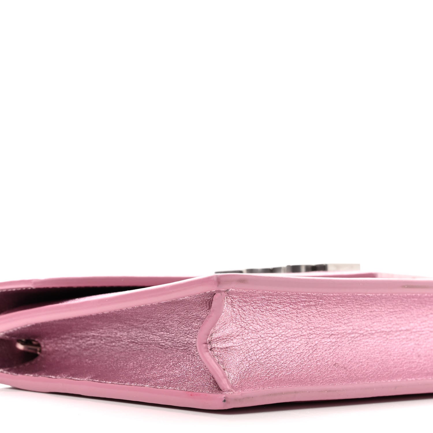 Saint Laurent Metallic Calfskin Monogram Envelope Chain Wallet Pink 9 of 10