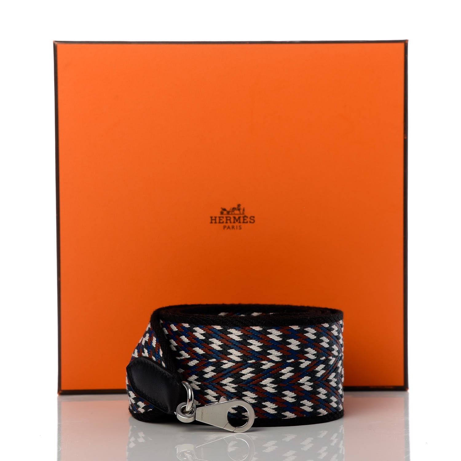 Hermes Toile Swift 50mm Sangle ZigZag Shoulder Strap Black White Deep Blue 4 of 4