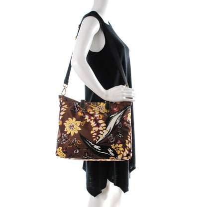 Prada Nylon Floral Print Tote Caffe 2 of 8