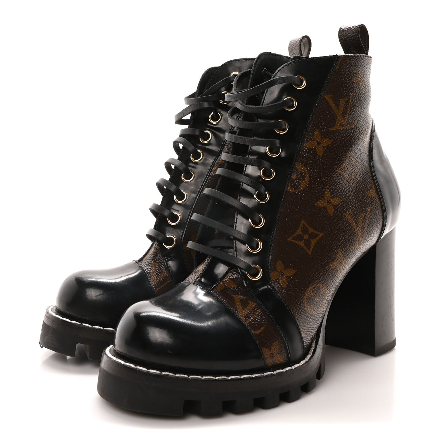 Patent Calfskin Monogram Star Trail Ankle Boots 38 Black