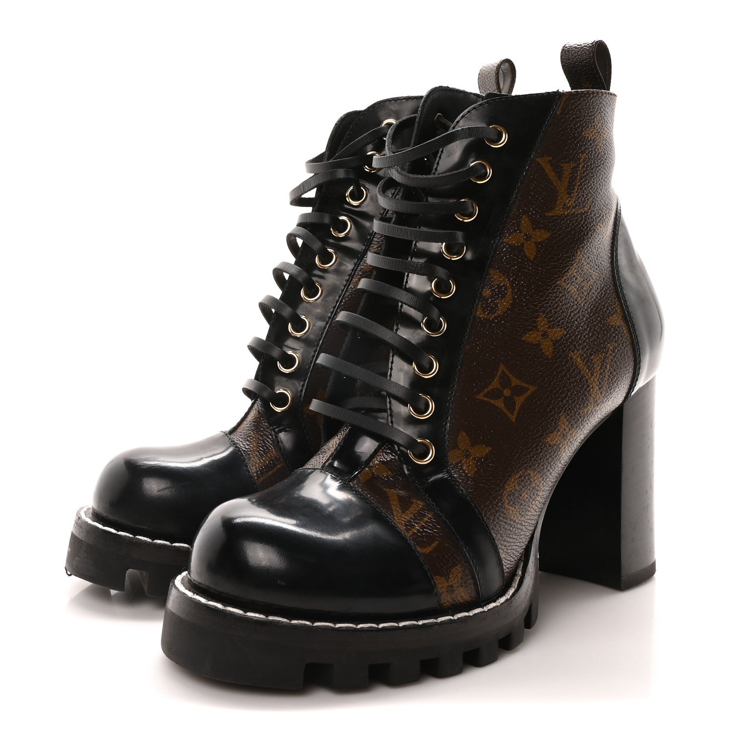 Louis Vuitton Patent Calfskin Monogram Star Trail Ankle Boots 38 Black 4 of 9