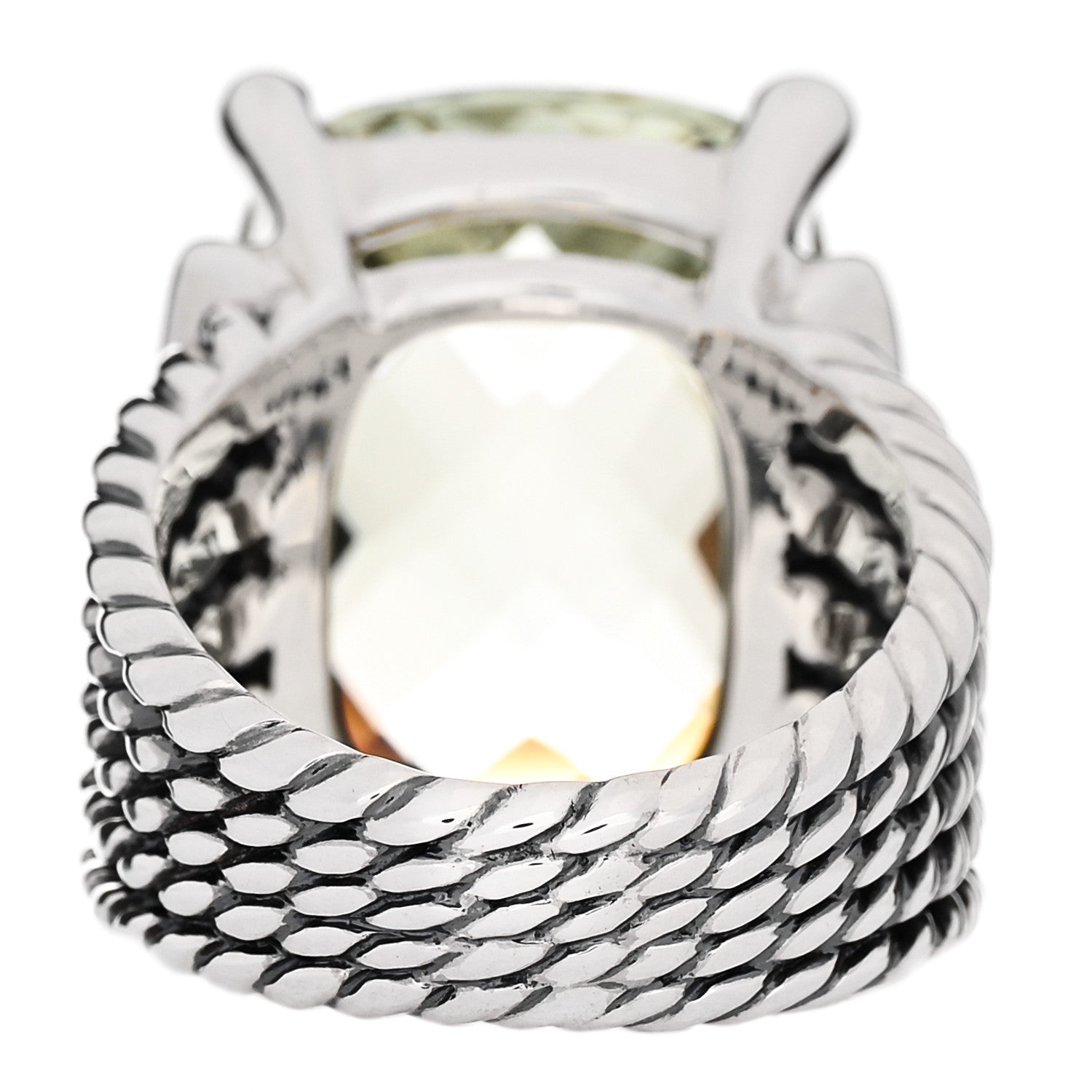 David Yurman Sterling Silver Diamond Prasiolite 20mm Wheaton Ring 53 6.5 4 of 6
