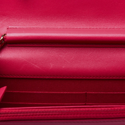 Chanel Lambskin Quilted Wallet On Chain WOC Light Red 14 of 20