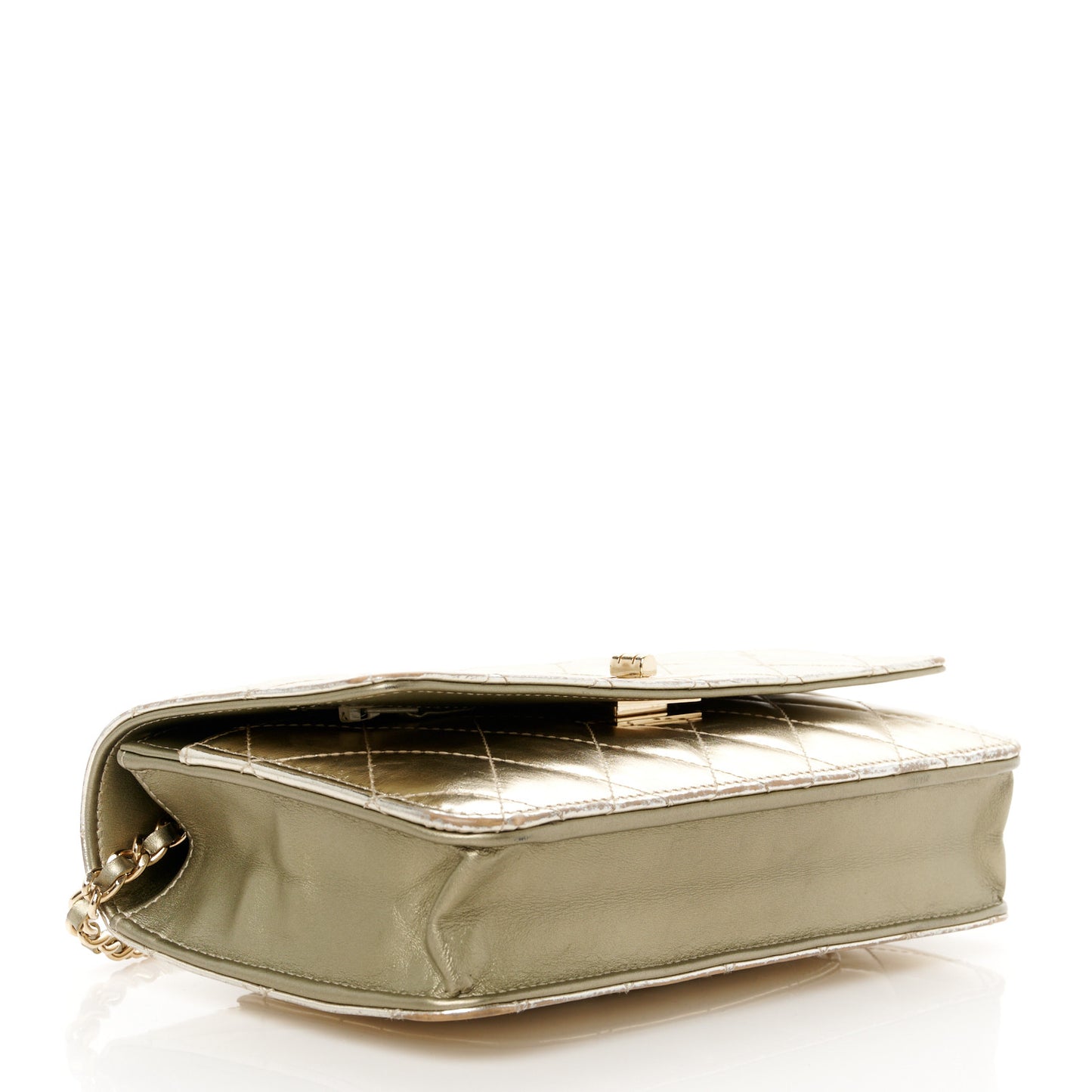 Metallic Aged Calfskin Quilted Reissue Wallet On Chain WOC Green