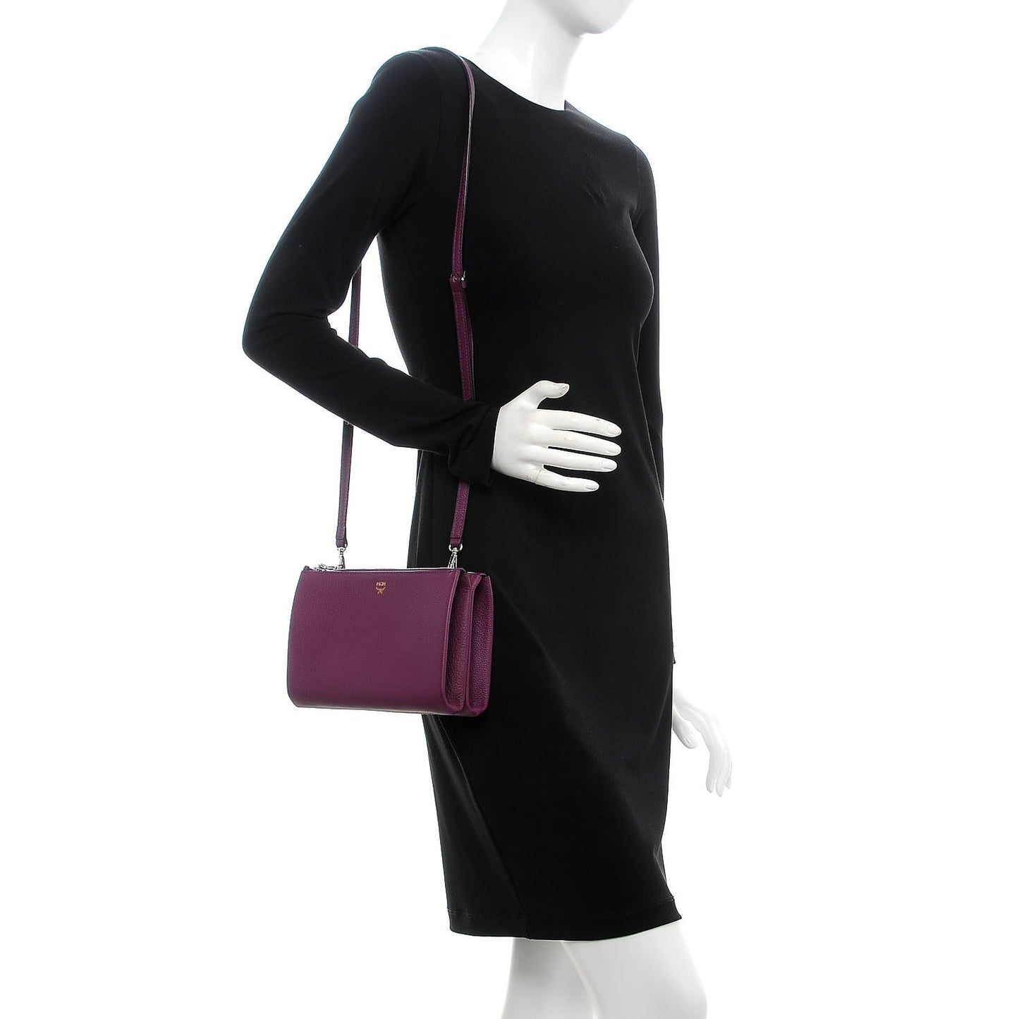 Grained Calfskin Milla Double Crossbody Bag Purple