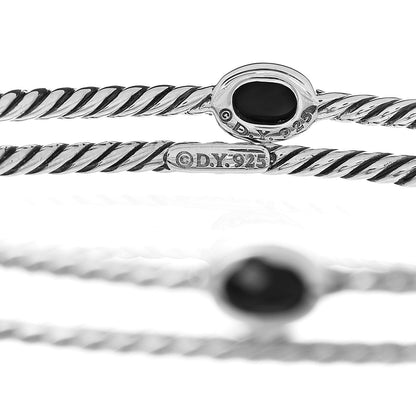 David Yurman Sterling Silver Black Onyx Color Classics Bangle Bracelet Set of 2 4 of 4