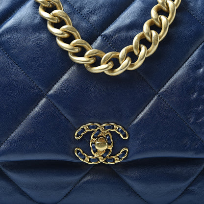 Chanel Goatskin Quilted Maxi 19 Flap Dark Blue 8 of 11