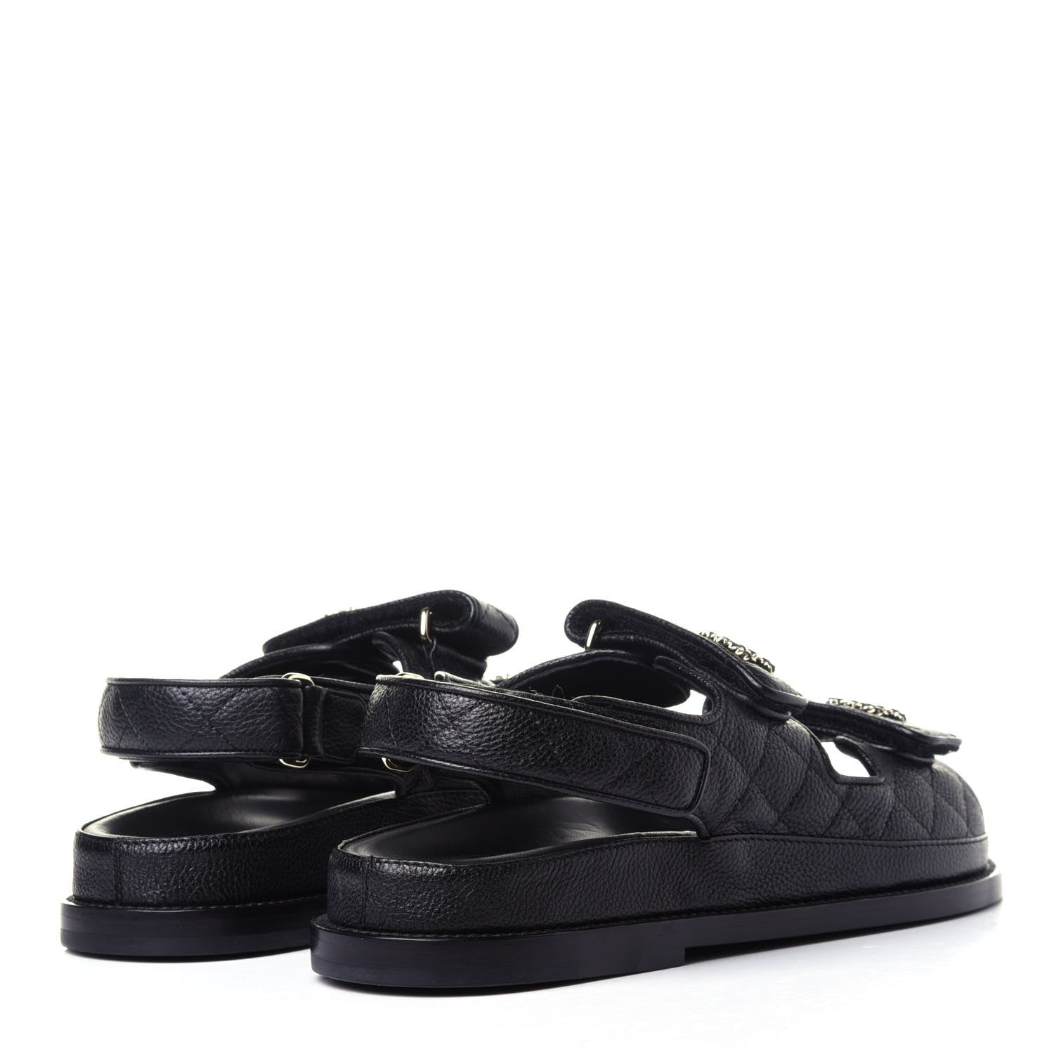 Chanel Grained Calfskin Velcro Dad Sandals 36.5 Black 4 of 13