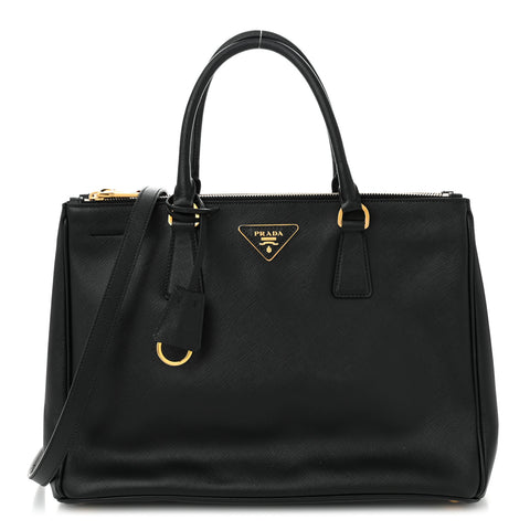 Saffiano Lux Medium Galleria Double Zip Tote Black