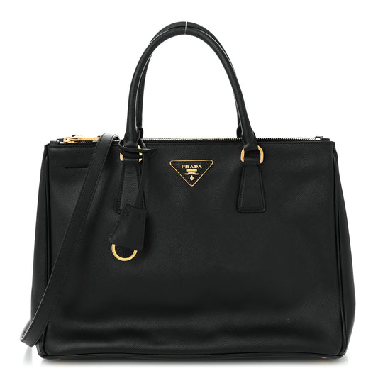 Saffiano Lux Medium Galleria Double Zip Tote Black