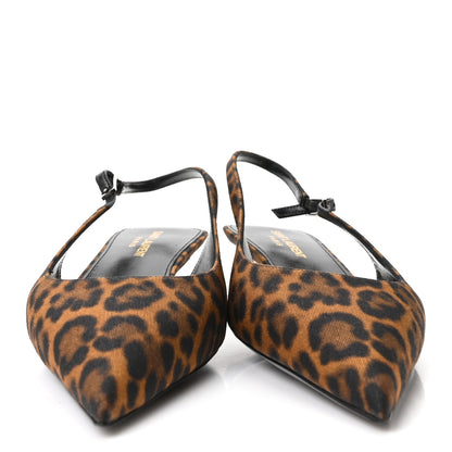 Saint Laurent Canvas Leopard Print Quadria 30 Slingback Pumps 37 Manto Naturale 3 of 8