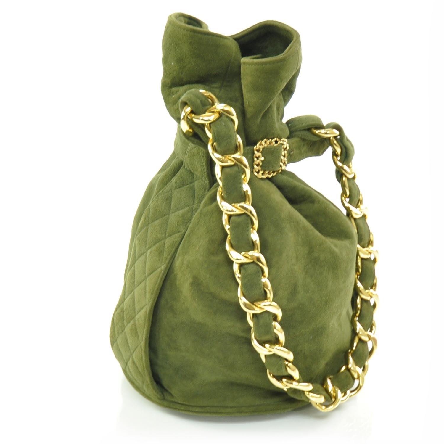 Chanel Suede Pouch Bag Green 3 of 8
