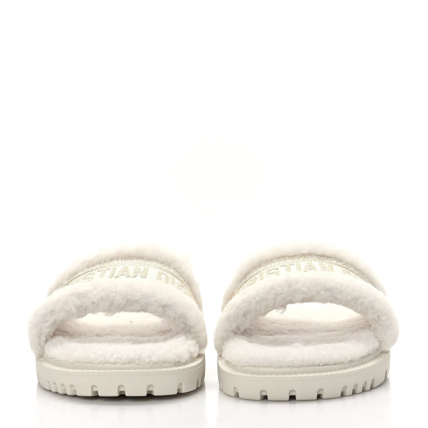 Christian Dior Shearling Canvas Lurex Embroidered Dway 10mm Slide Sandals 38 Natural Platinum 2 of 7