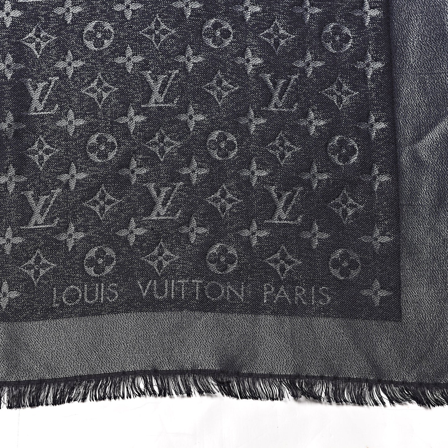 Silk Lurex Wool Monogram Shine Shawl Black