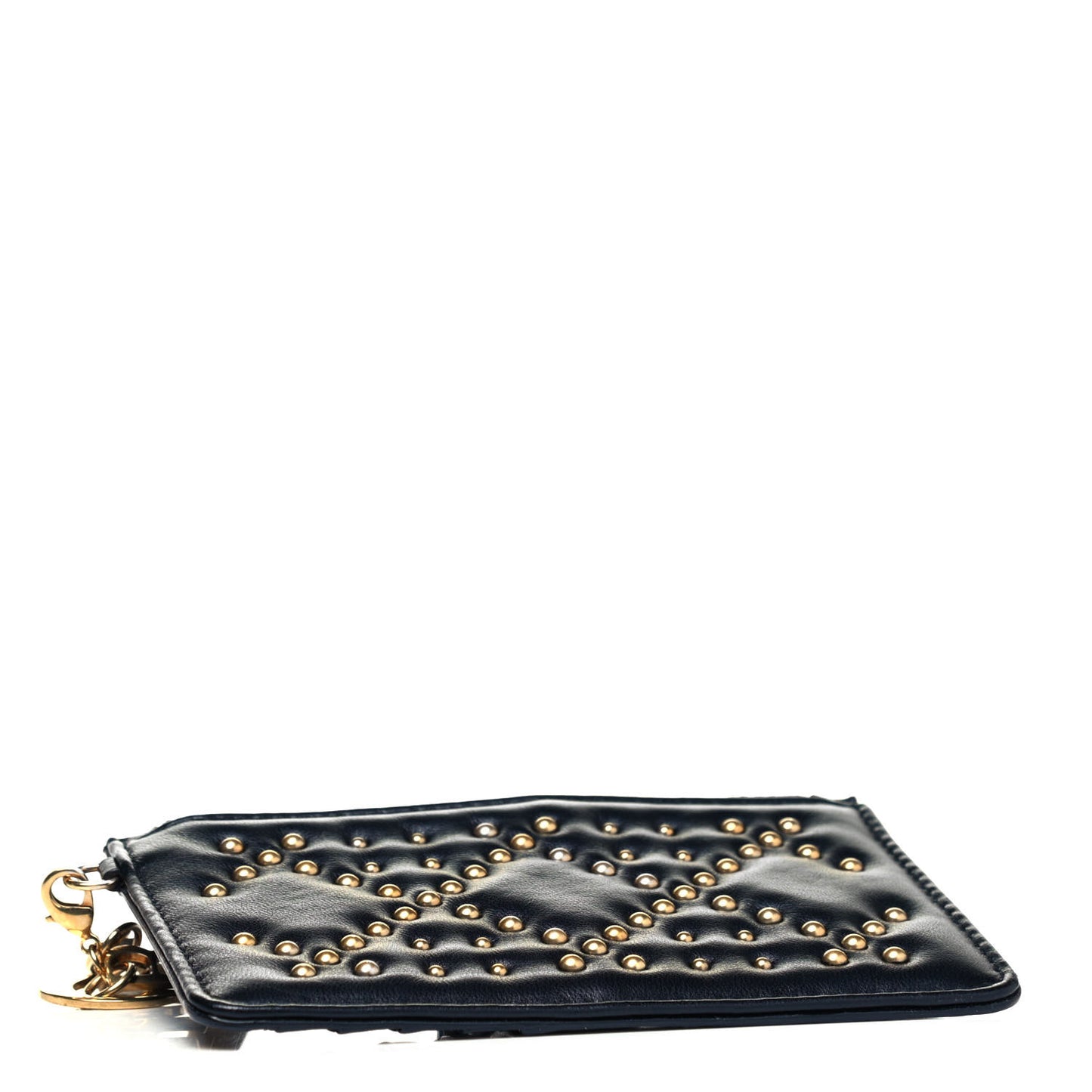 Lambskin Cannage Studded Lady Dior Zip Card Holder Black