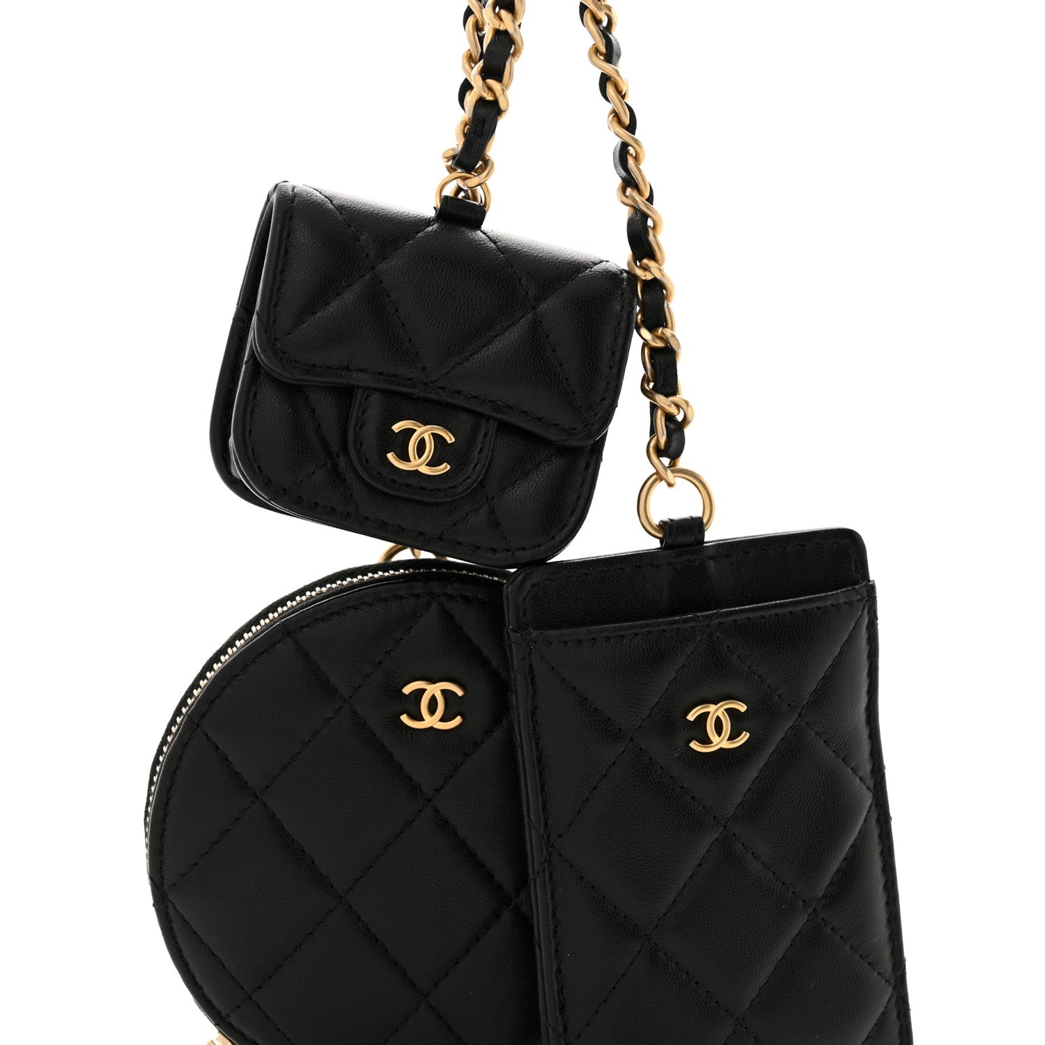 Chanel Pearl Lambskin Pearl Crown CC Wristlet Multi Pouches Black 8 of 11