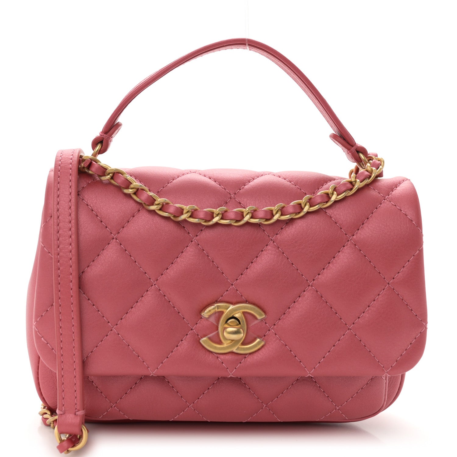 Chanel Metallic Calfskin Quilted Top Handle Flap Dark Pink 1 of 11
