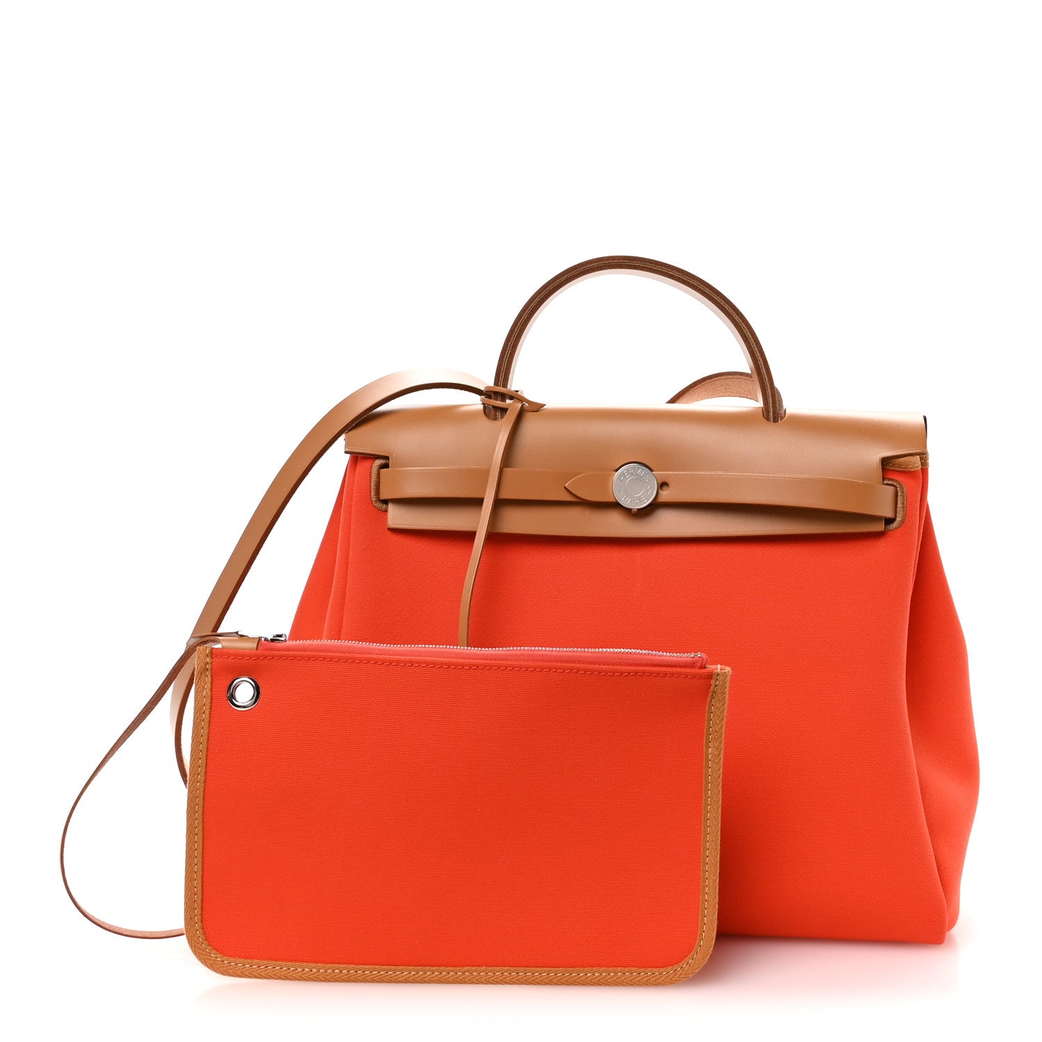 Hermes Vache Hunter Toile Herbag Zip Retourne 31 PM Orange Mecano Fauve 3 of 11
