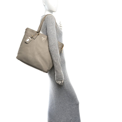 Prada Vitello Daino Side Zip Shopper Tote Pomice 2 of 10