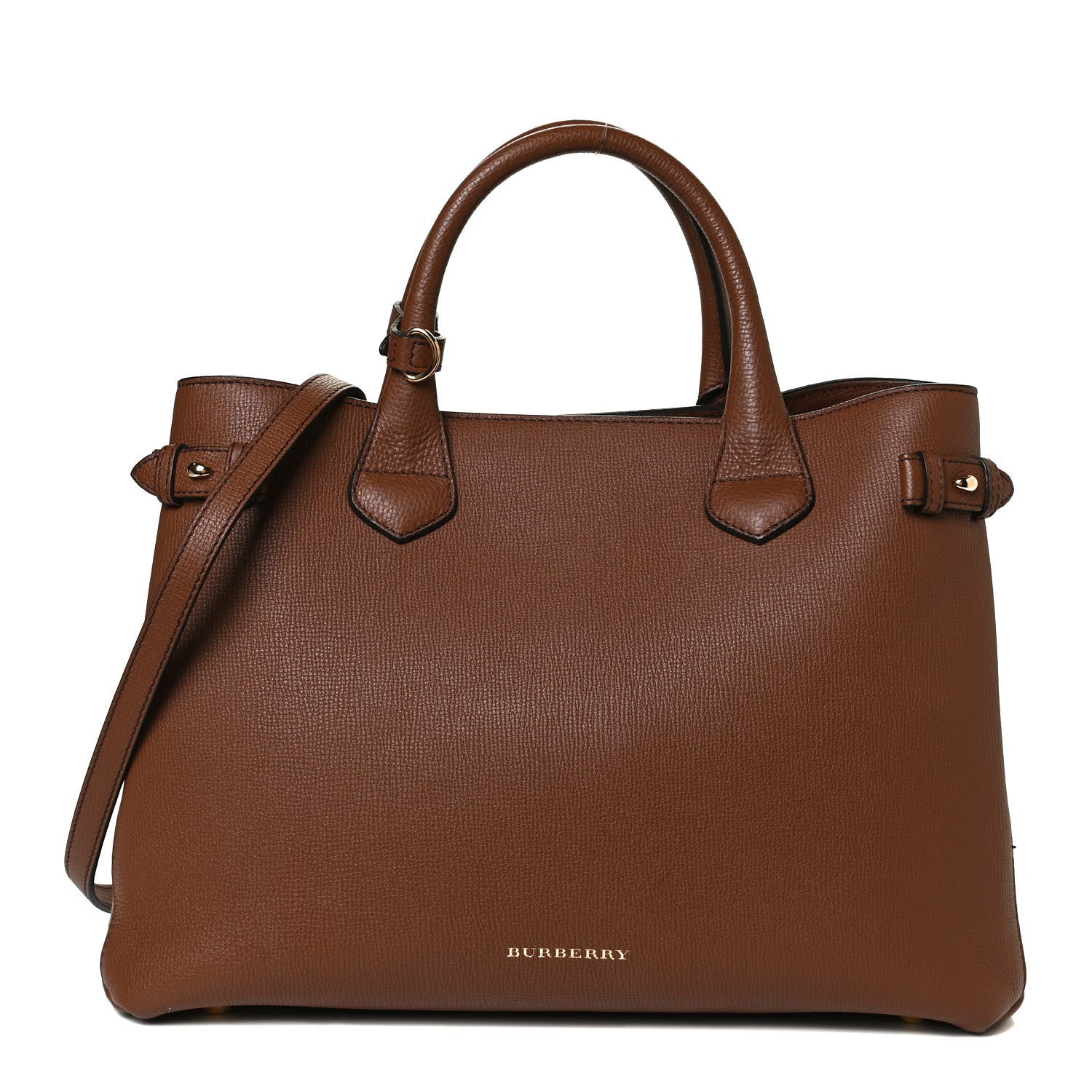 Burberry Grainy Calfskin House Check Medium Banner Tote Tan 1 of 10