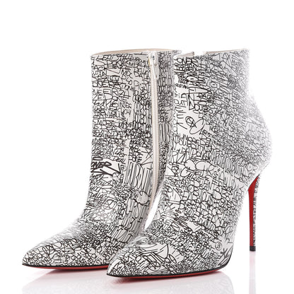 Christian Louboutin Calfskin Caligraf So Kate Booty 100 Ankle Boots 37 Black White 3 of 8