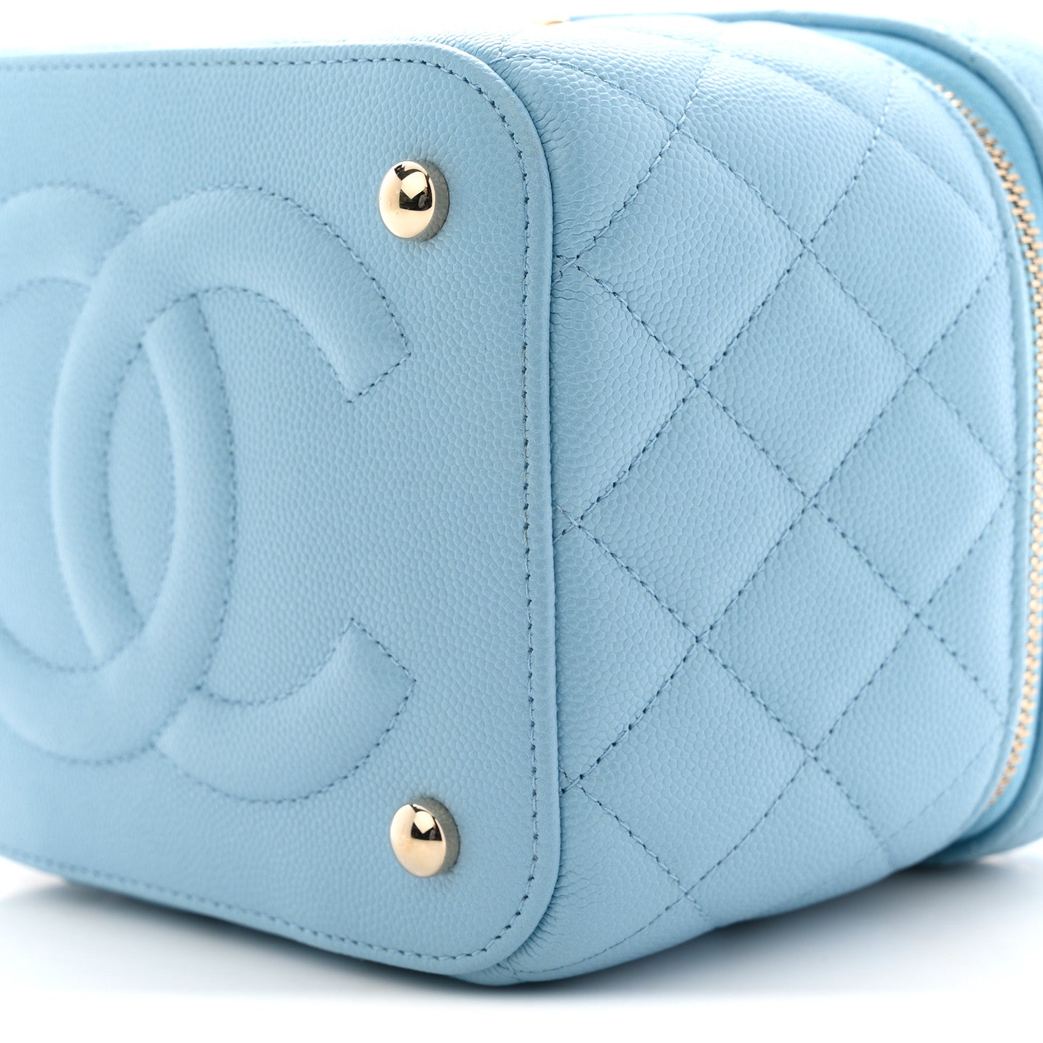 Chanel Caviar Quilted Top Handle Vanity Case With Chain Blue 10 of 11