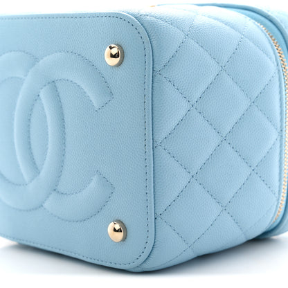 Chanel Caviar Quilted Top Handle Vanity Case With Chain Blue 10 of 11