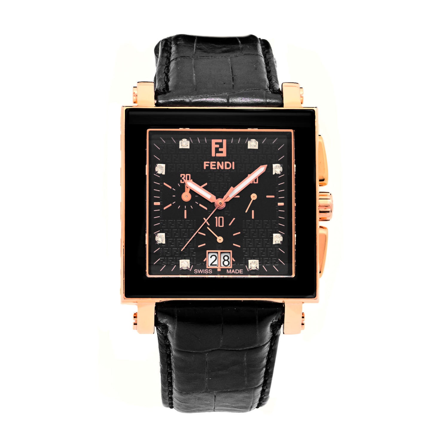 Stainless Steel Ceramic Calfskin Diamond 39mm Quadro Quartz Watch Black