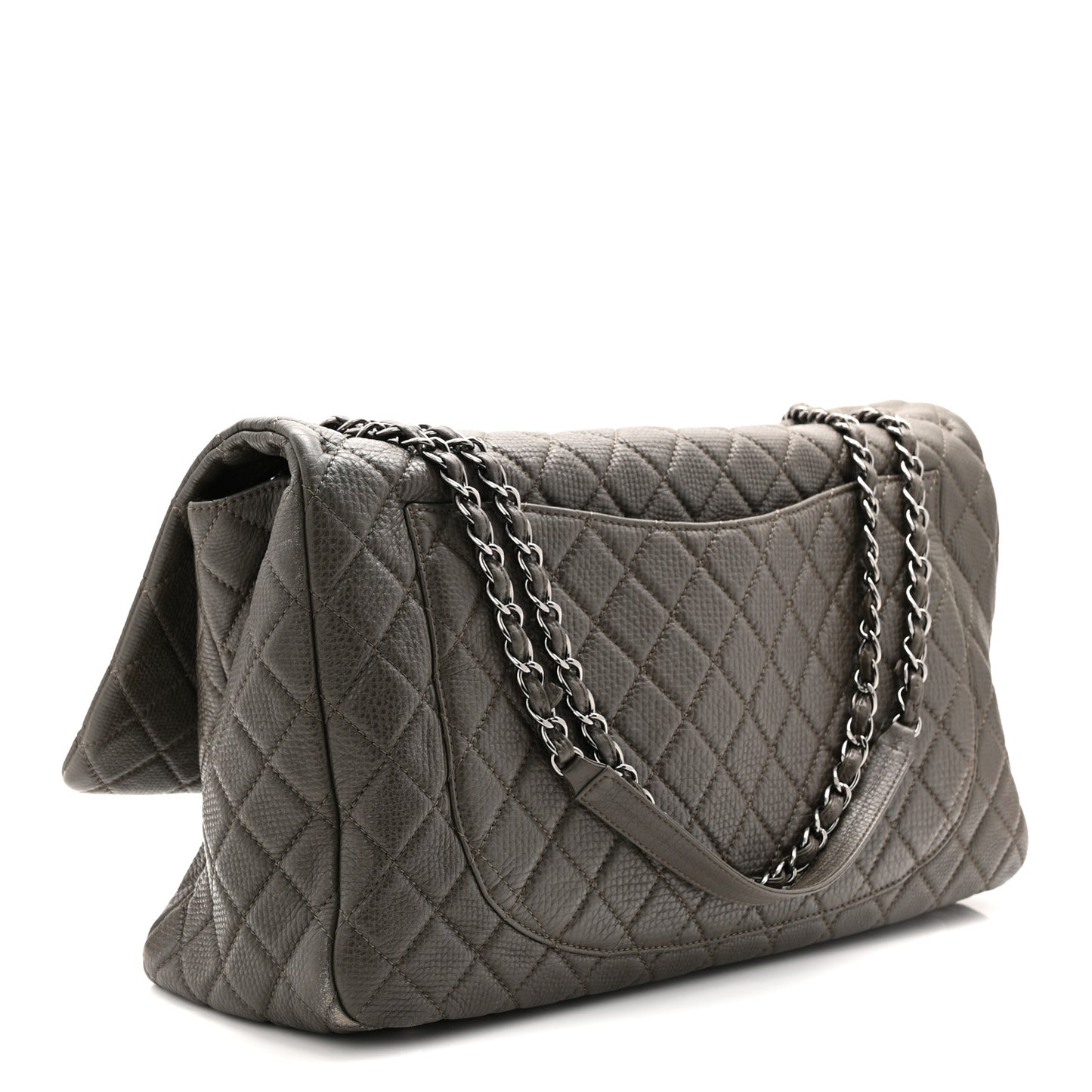 Calfskin Quilted XXL Travel Flap Bag Khaki