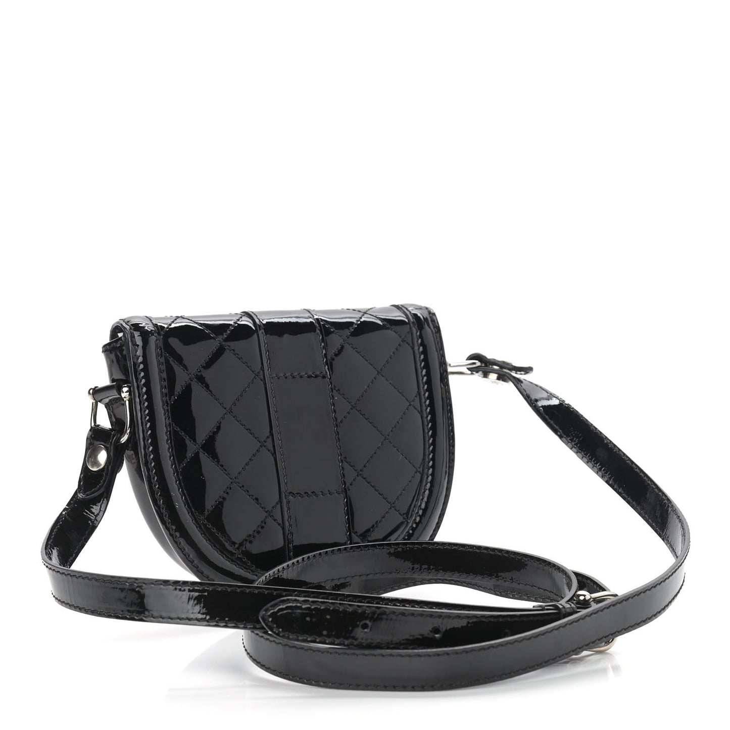 Patent Calfskin Quilted Mini Crossbody Bag Black