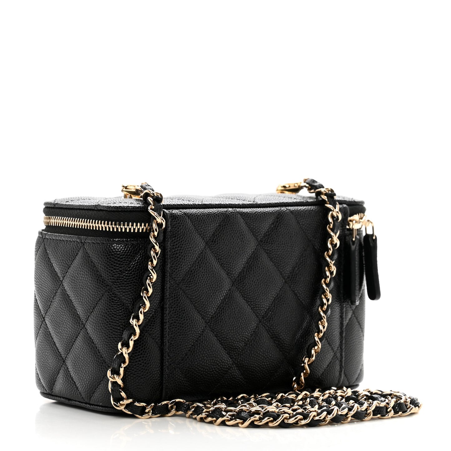 Caviar Quilted Small Vanity Case With Chain Black