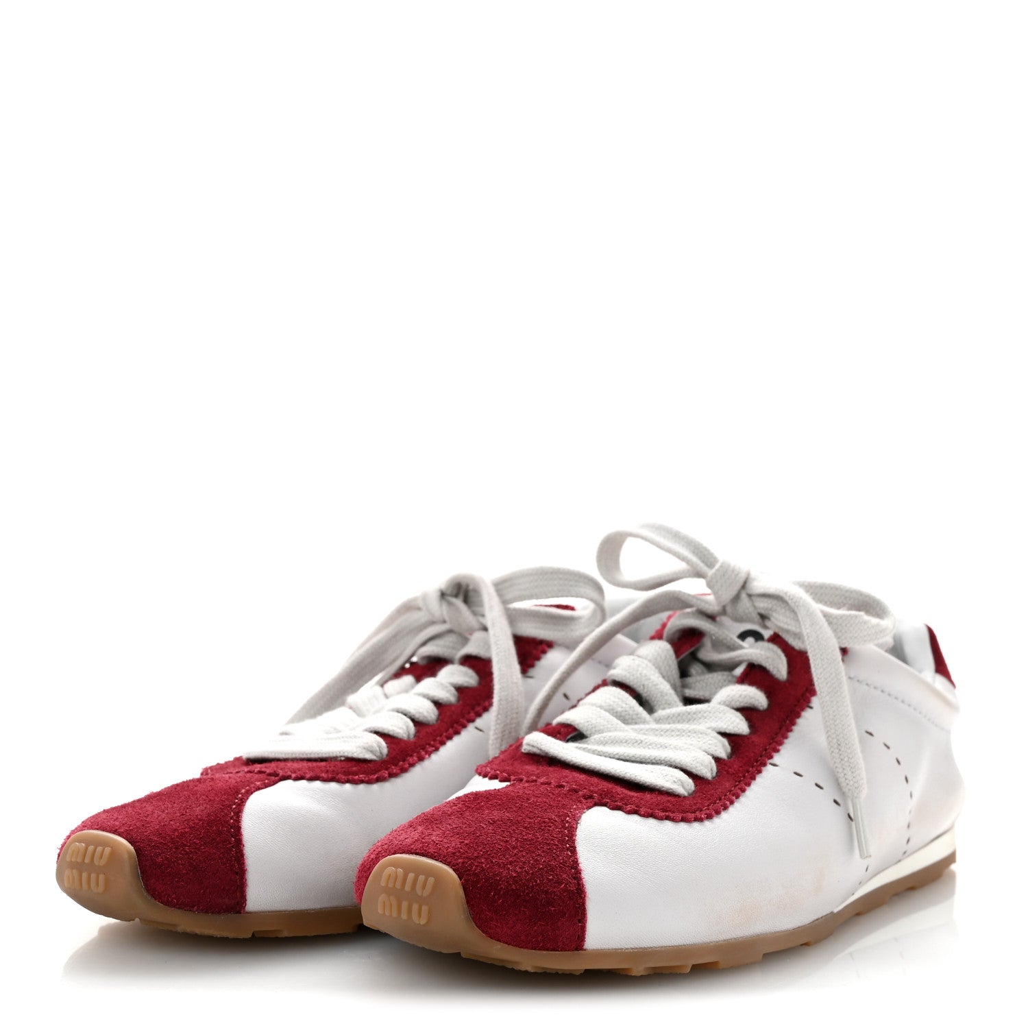 Miu Miu Scamosciato Womens Plume Sneakers 37.5 White Cerise 4 of 10