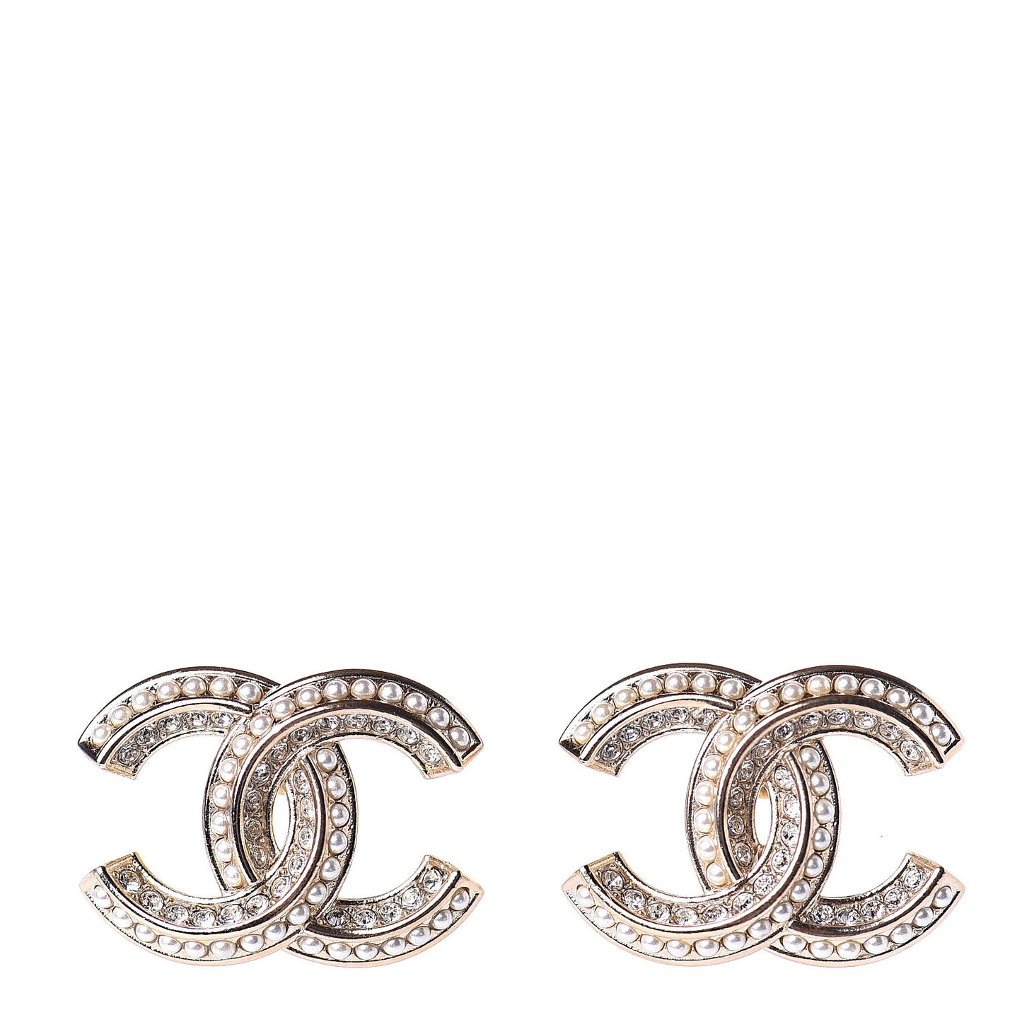 Pearl Crystal CC Earrings Gold