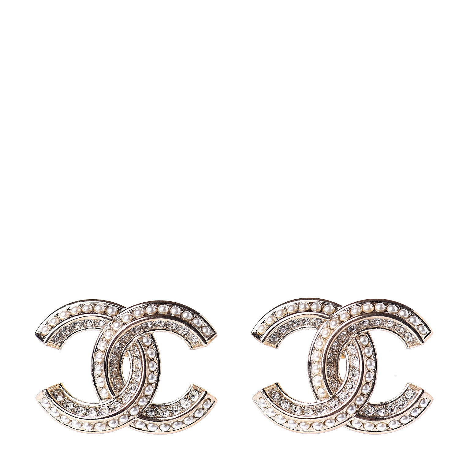 Chanel Pearl Crystal CC Earrings Gold 1 of 5