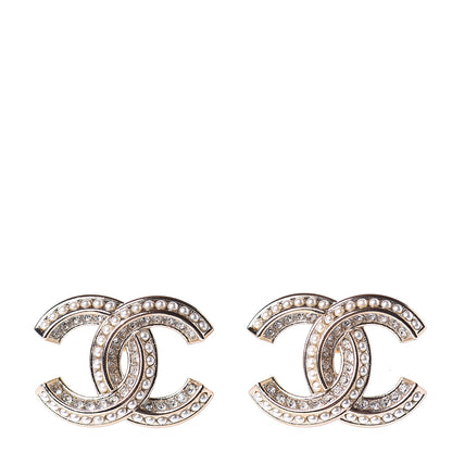 Chanel Pearl Crystal CC Earrings Gold 1 of 5
