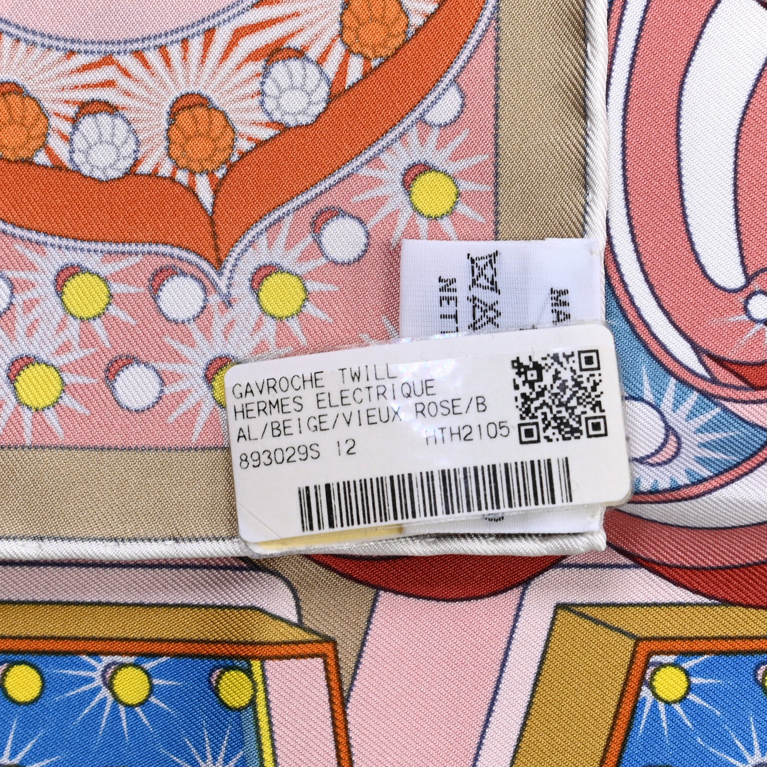 Hermes Silk Electrique Scarf 45 Beige Vieux Rose 4 of 4