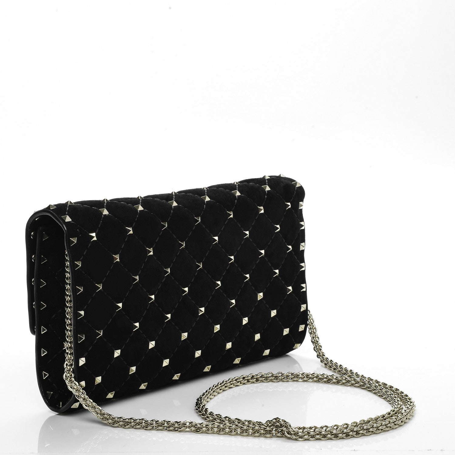 Valentino Garavani Suede Rockstud Spike Wallet on Chain Black 3 of 7