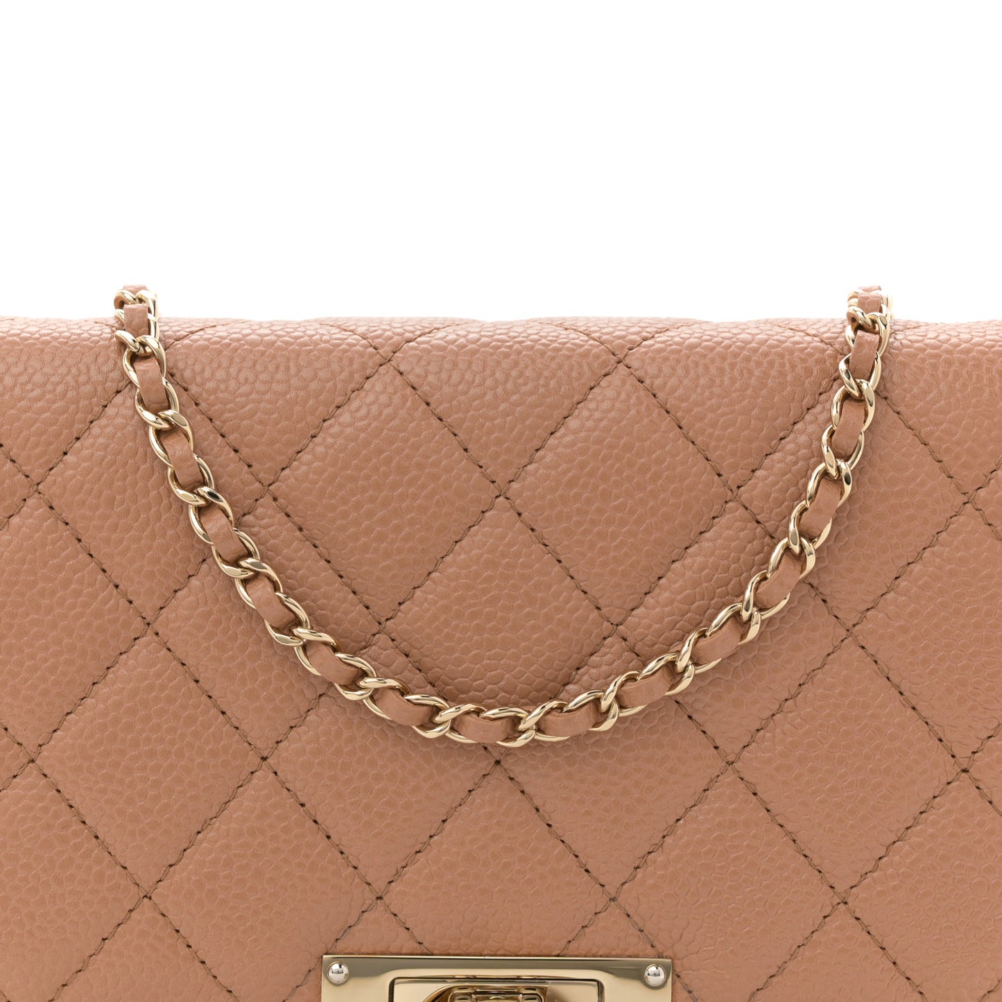 Caviar Quilted Golden Class Wallet On Chain WOC Beige