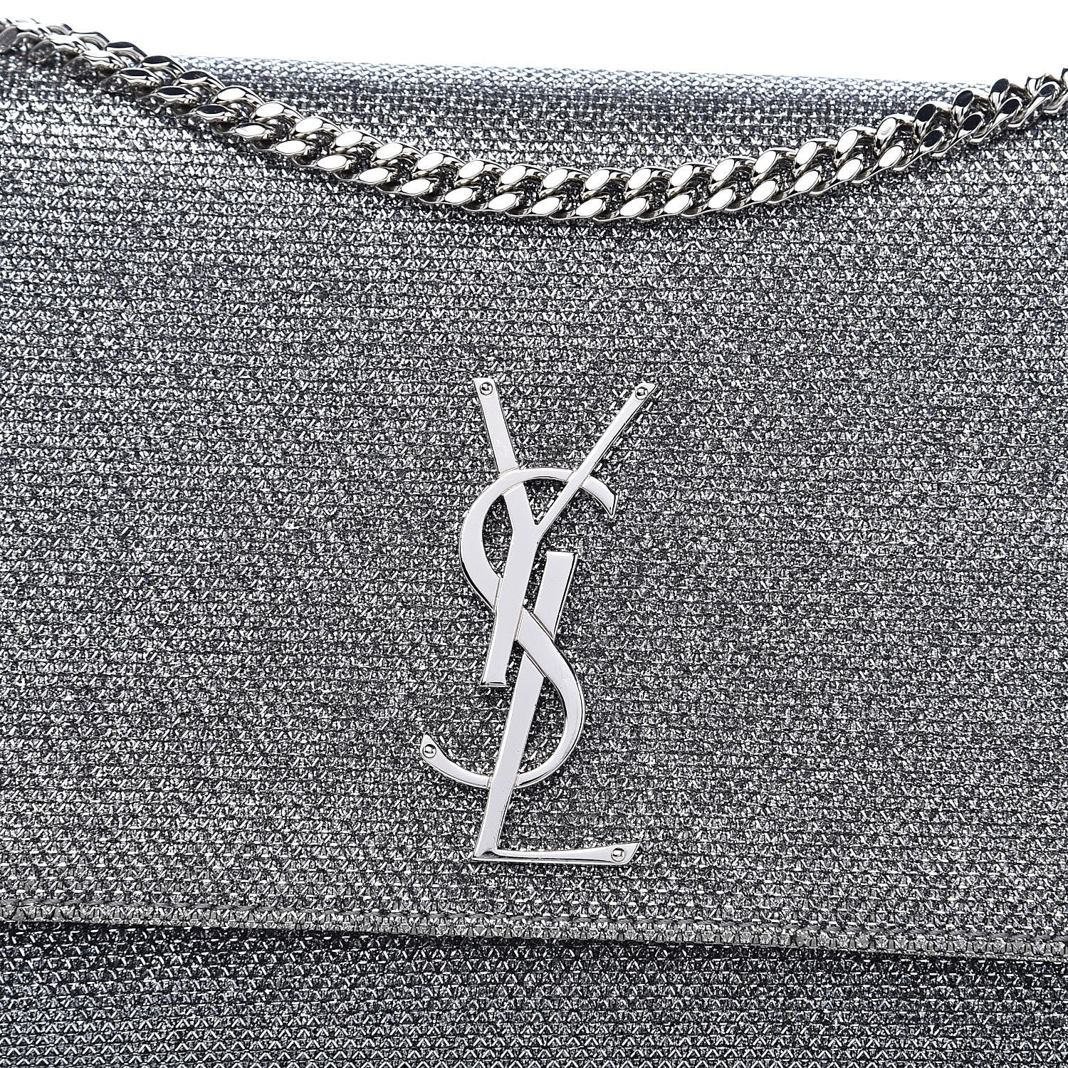 Saint Laurent Metallic Canvas Woven Medium Classic Monogram Kate Satchel Silver 12 of 12