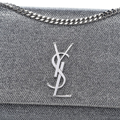 Saint Laurent Metallic Canvas Woven Medium Classic Monogram Kate Satchel Silver 12 of 12