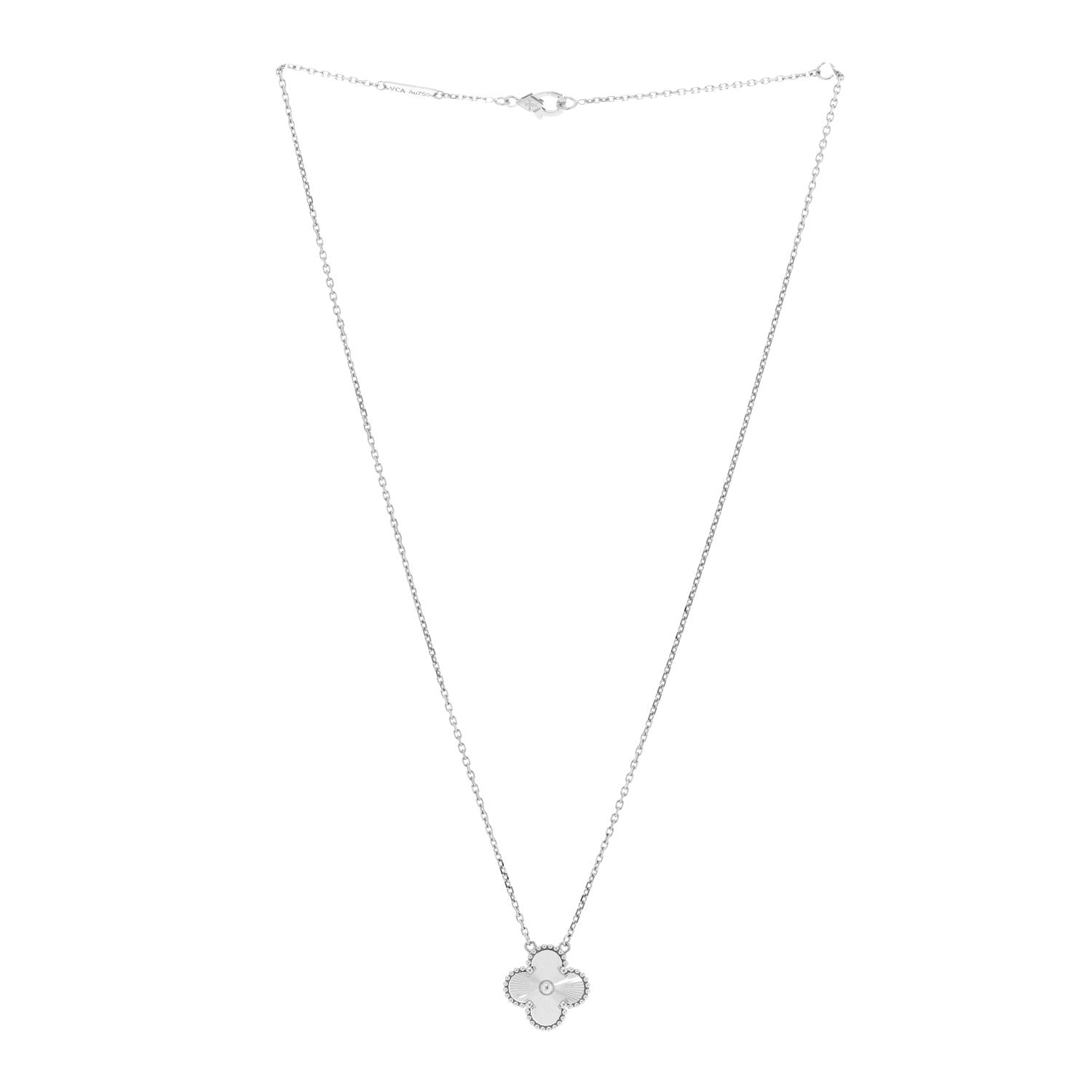 Van Cleef & Arpels 18K White Gold Guilloche Vintage Alhambra Pendant Necklace 2 of 5