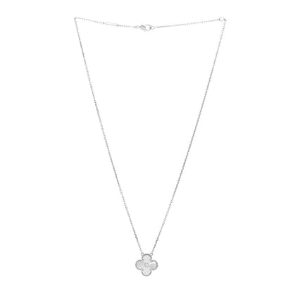 Van Cleef & Arpels 18K White Gold Guilloche Vintage Alhambra Pendant Necklace 2 of 5