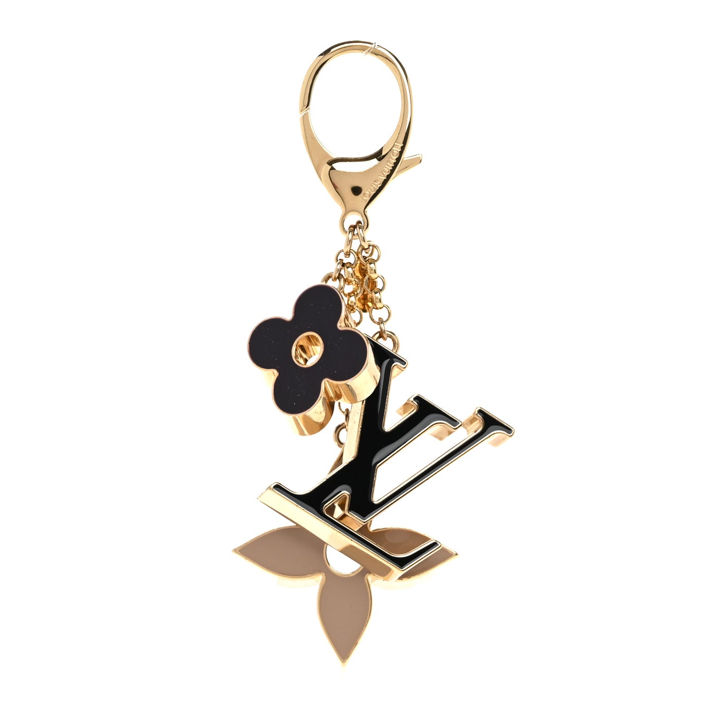 Metal Enamel Fleur De Monogram Bag Charm Dore