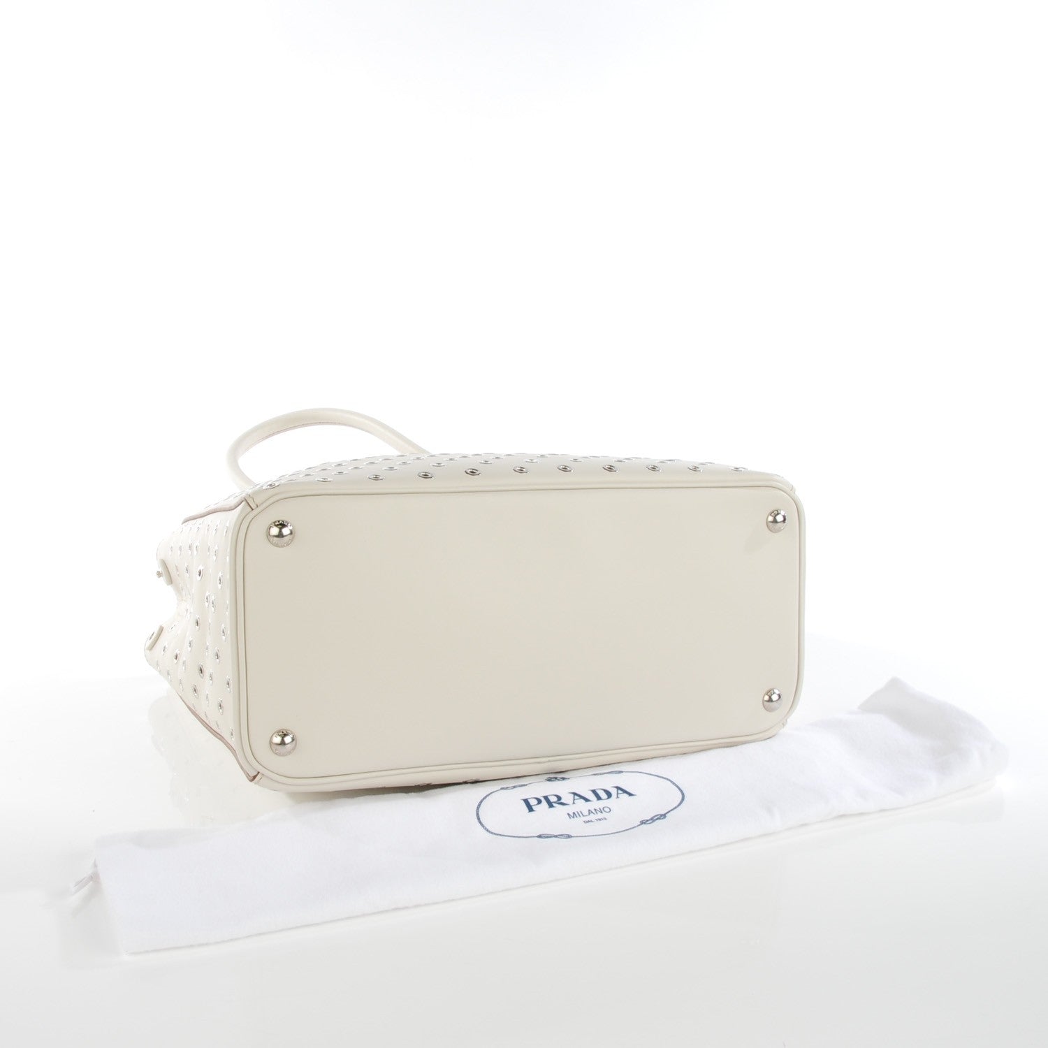 Prada City Calf Grommet Large Double Zip Tote Talco 4 of 7