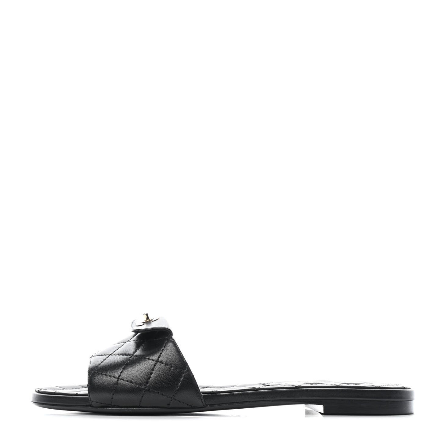 Lambskin Quilted CC Turnlock Sandals 38.5 Black