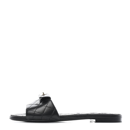 Chanel Lambskin Quilted CC Turnlock Sandals 38.5 Black 1 of 4