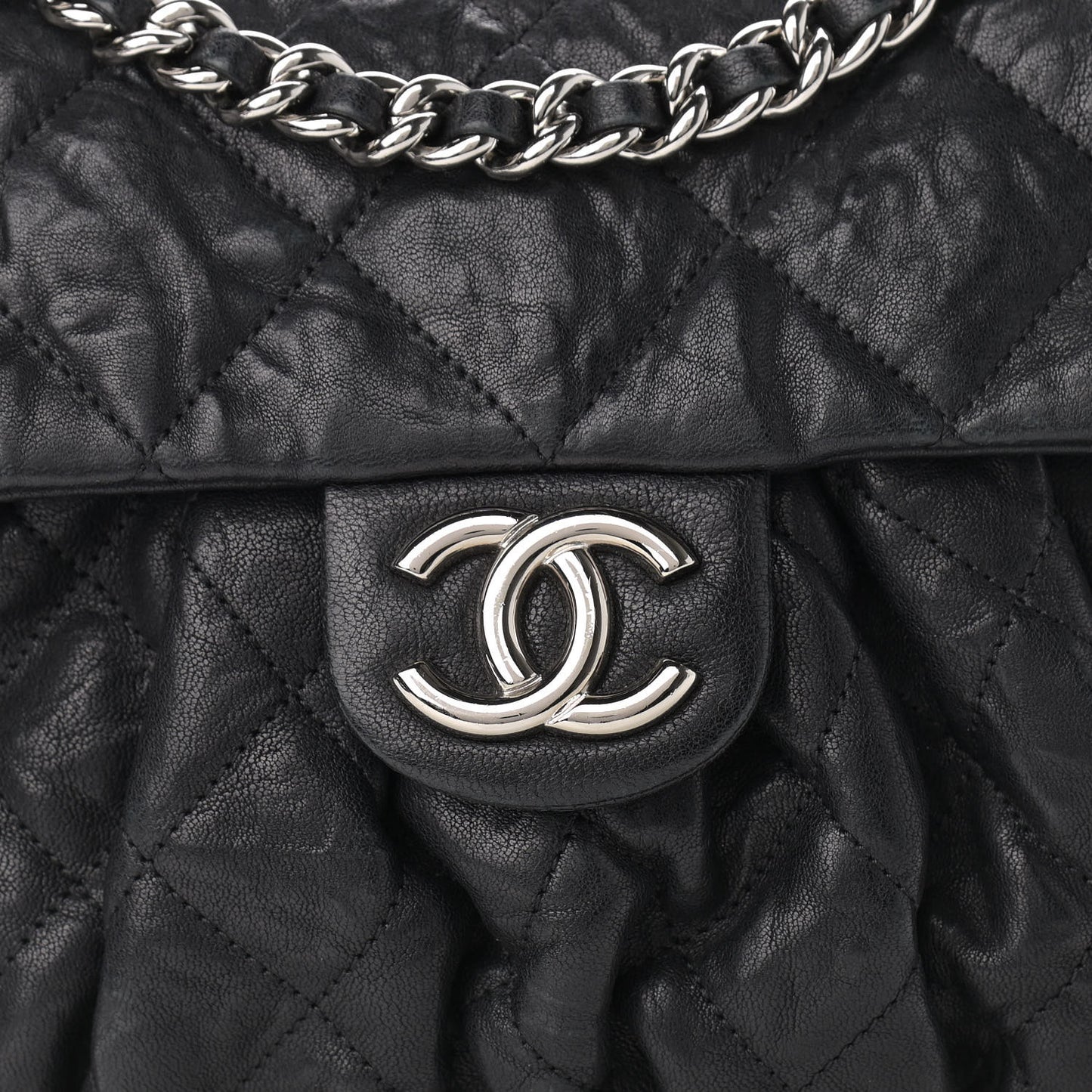 Washed Lambskin Quilted Chain Around Messenger Black