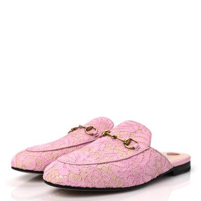 Gucci Lace Malaga Kid Womens Princetown Slippers 39 Sugar Pink Skin Rose 3 of 7