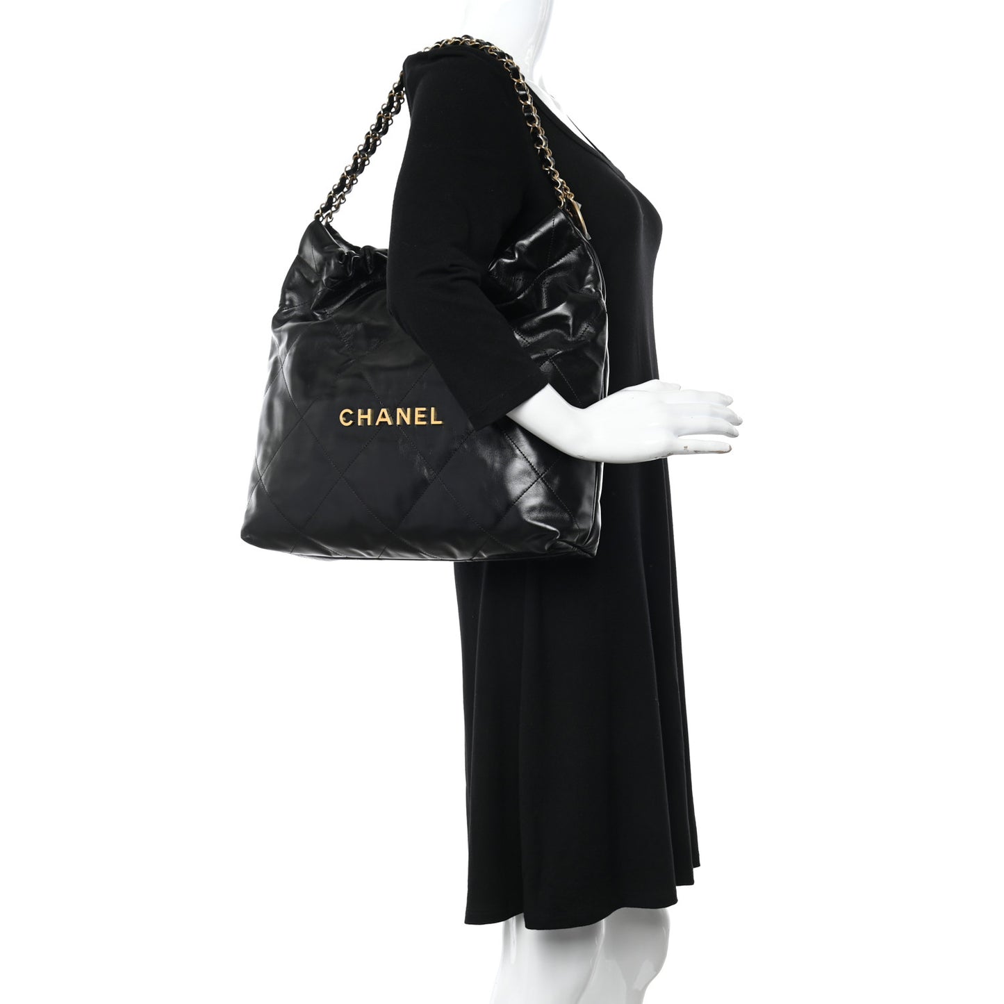 Shiny Calfskin Quilted Chanel 22 Black