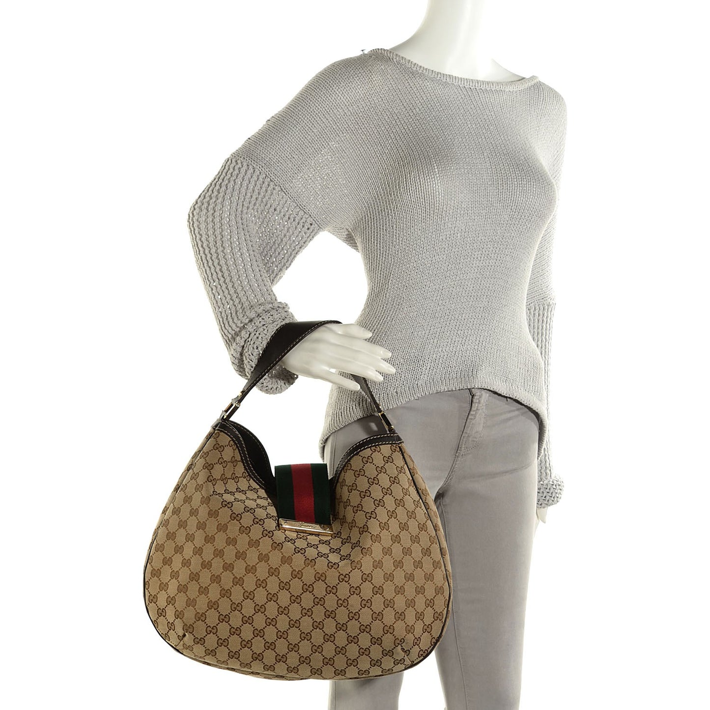 Monogram Large New Ladies Web Hobo Dark Brown